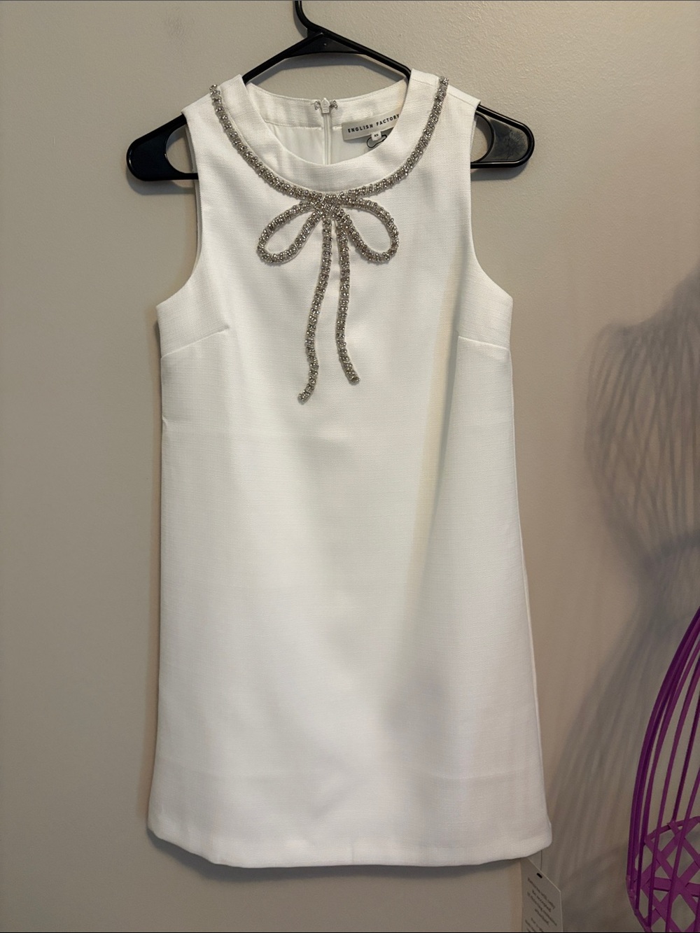 English Factory White Jewel-Trim Bow Shift Dress NWOTs